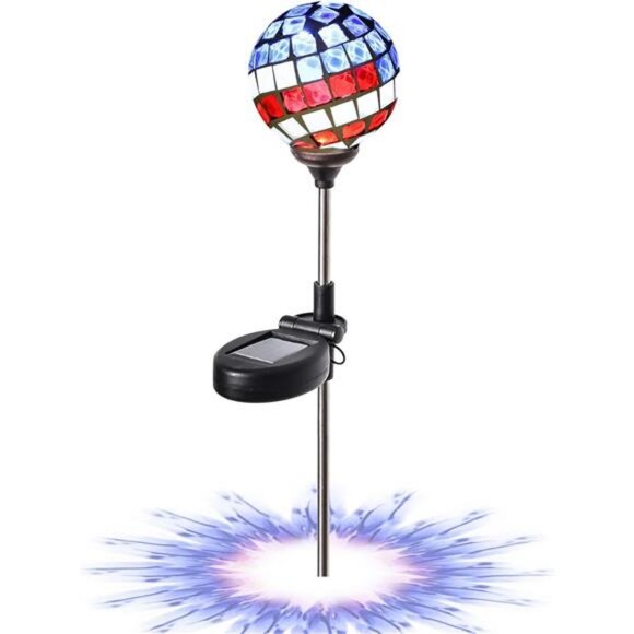 Solar Powered Garden Light Stakes,Mosaic Globe 4th of July Stake Solar Light - Picture 1 of 8